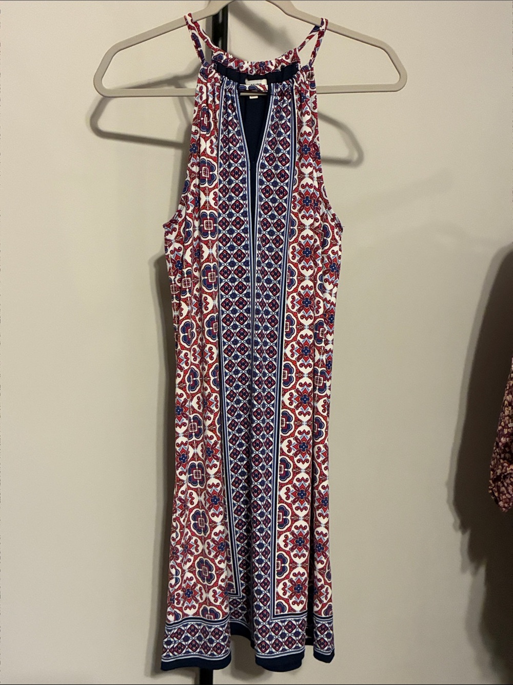 Max Studio Red, Navy & White Halter Midi Dress Medium